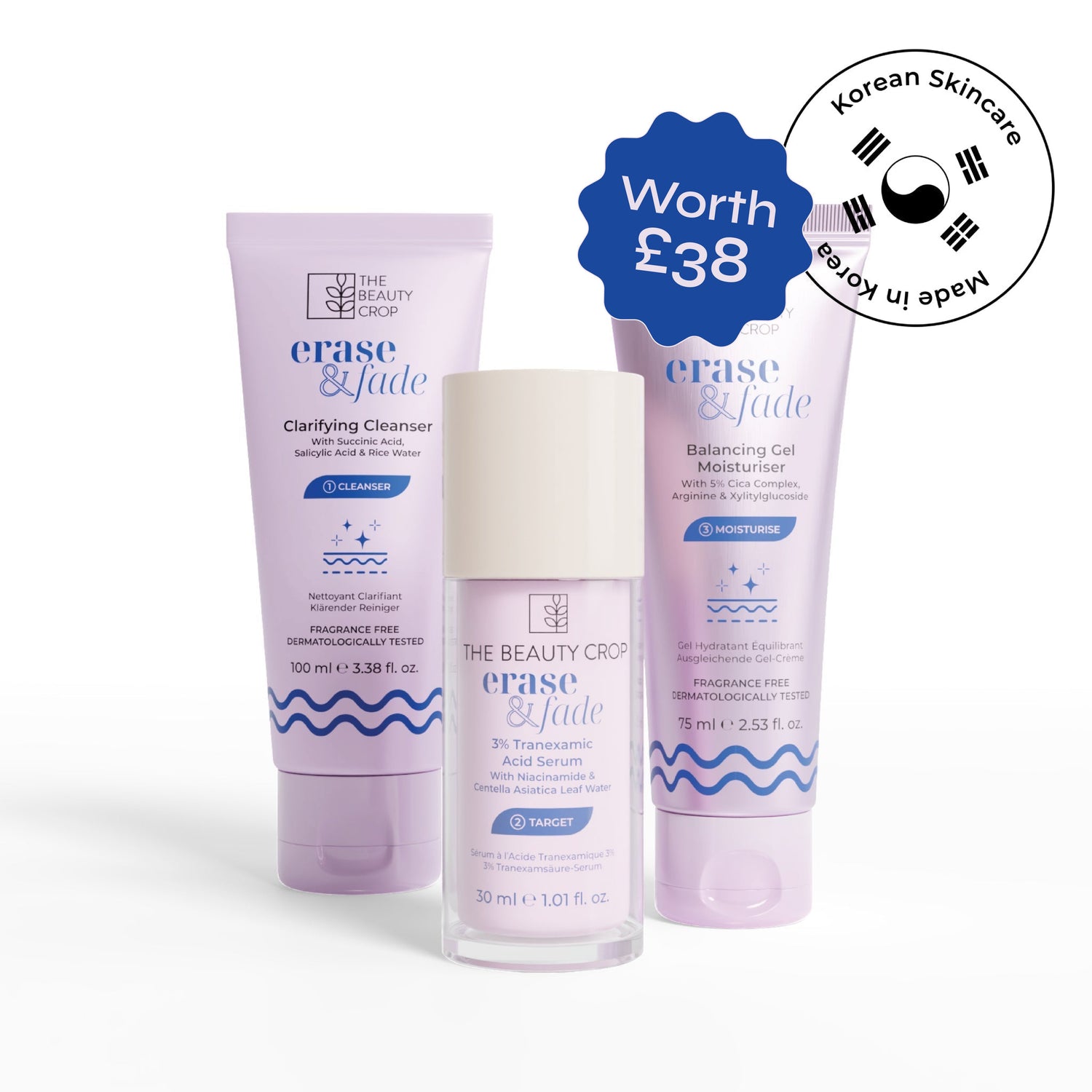 Erase & Fade Cleanser, Serum & Moisturiser
