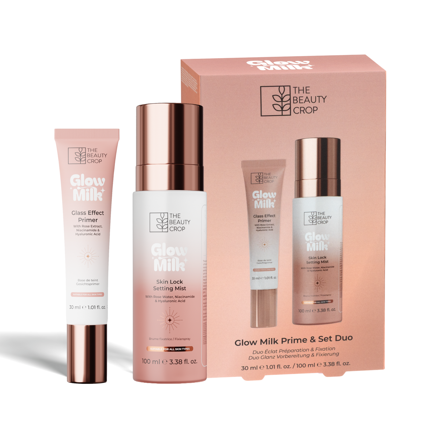 Glow Milk Glass Skin Primer & Skin Lock Setting Spray Duo + Free Crate