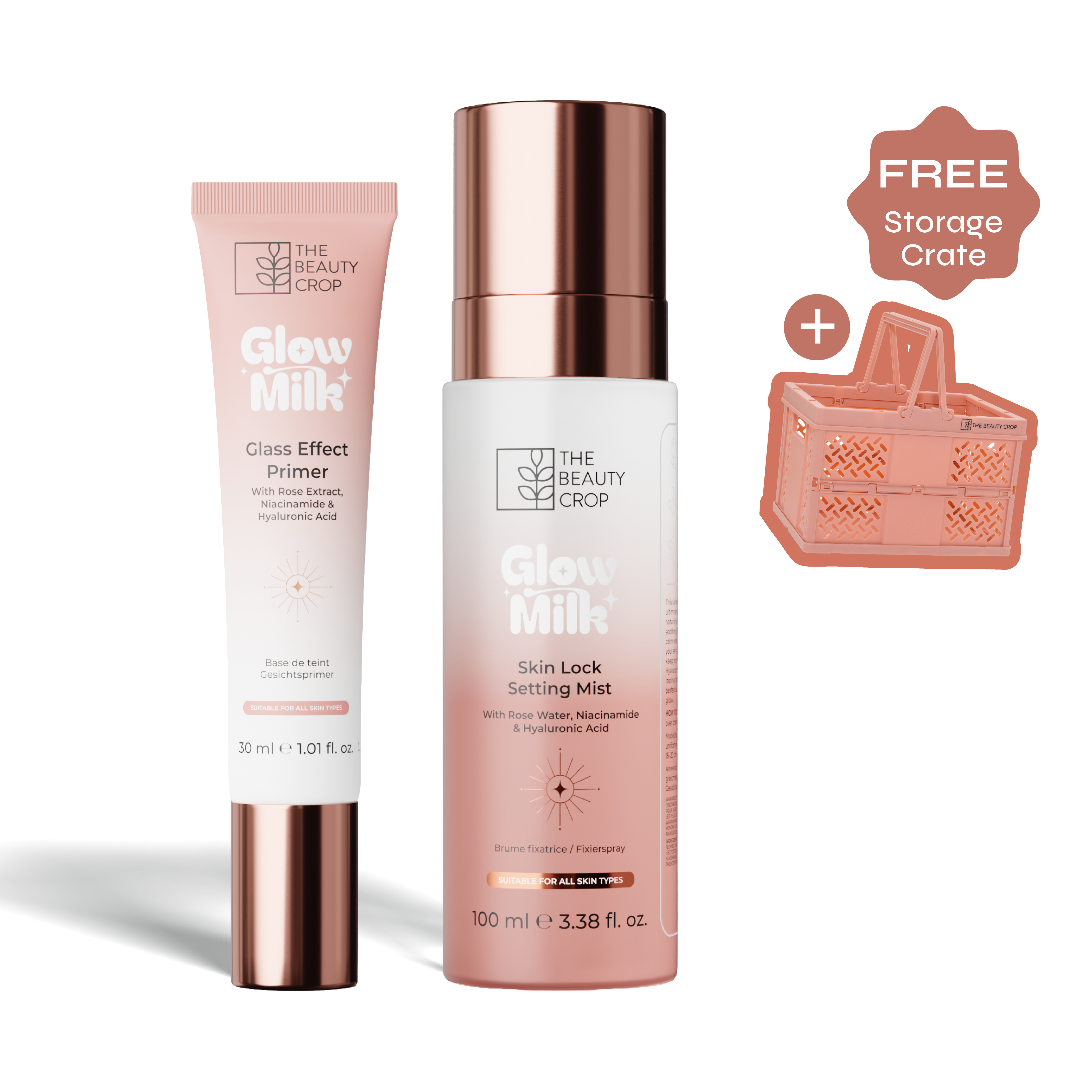 Glow Milk Glass Skin Primer & Skin Lock Setting Spray Duo + Free Crate