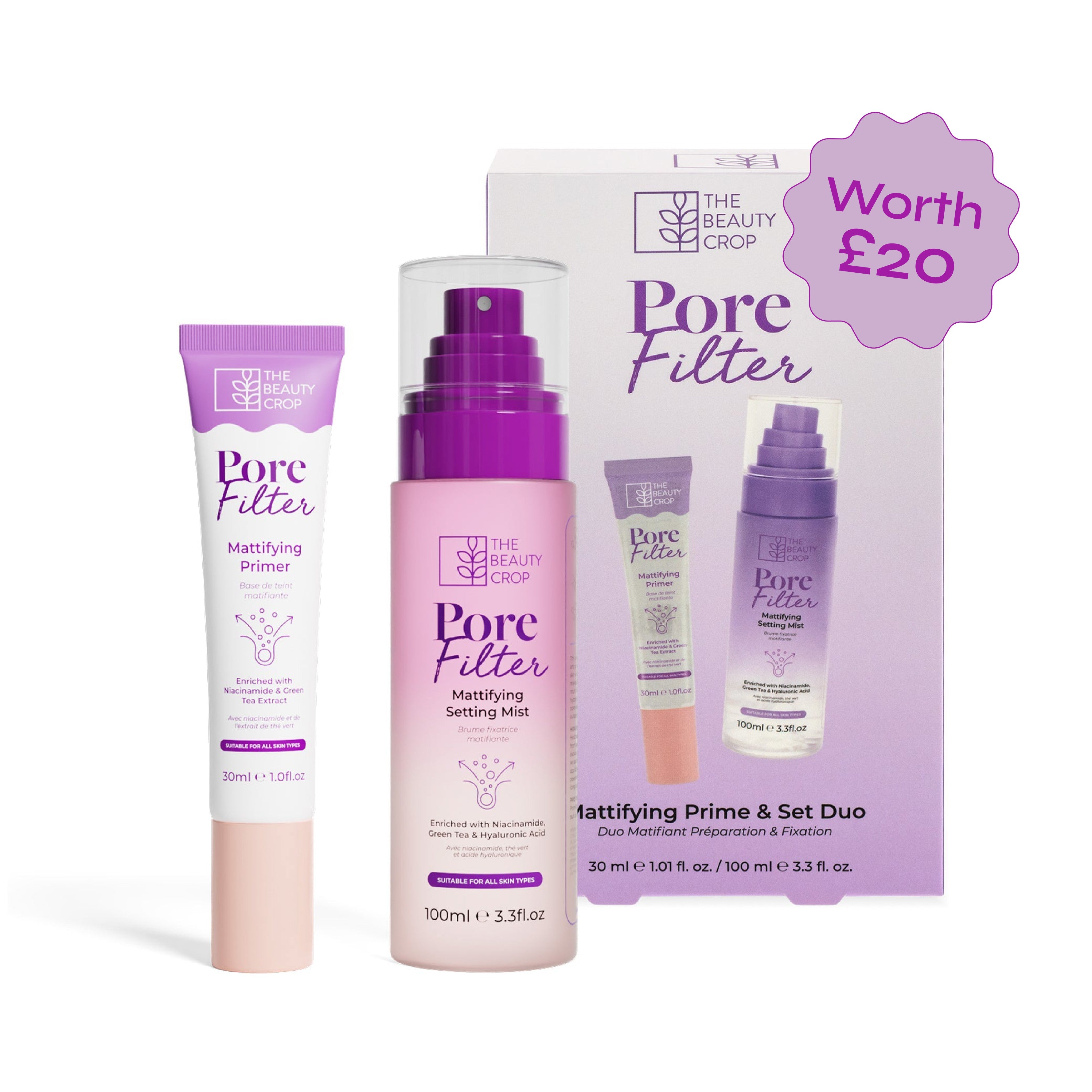 PoreFilter Mattifying Setting Spray Pore Blurring Primer Boxed Duo