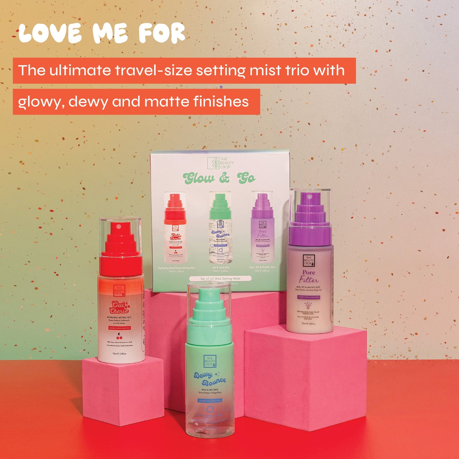 Glow & Go Set Mini Make-up Setting Mist Travel Trio