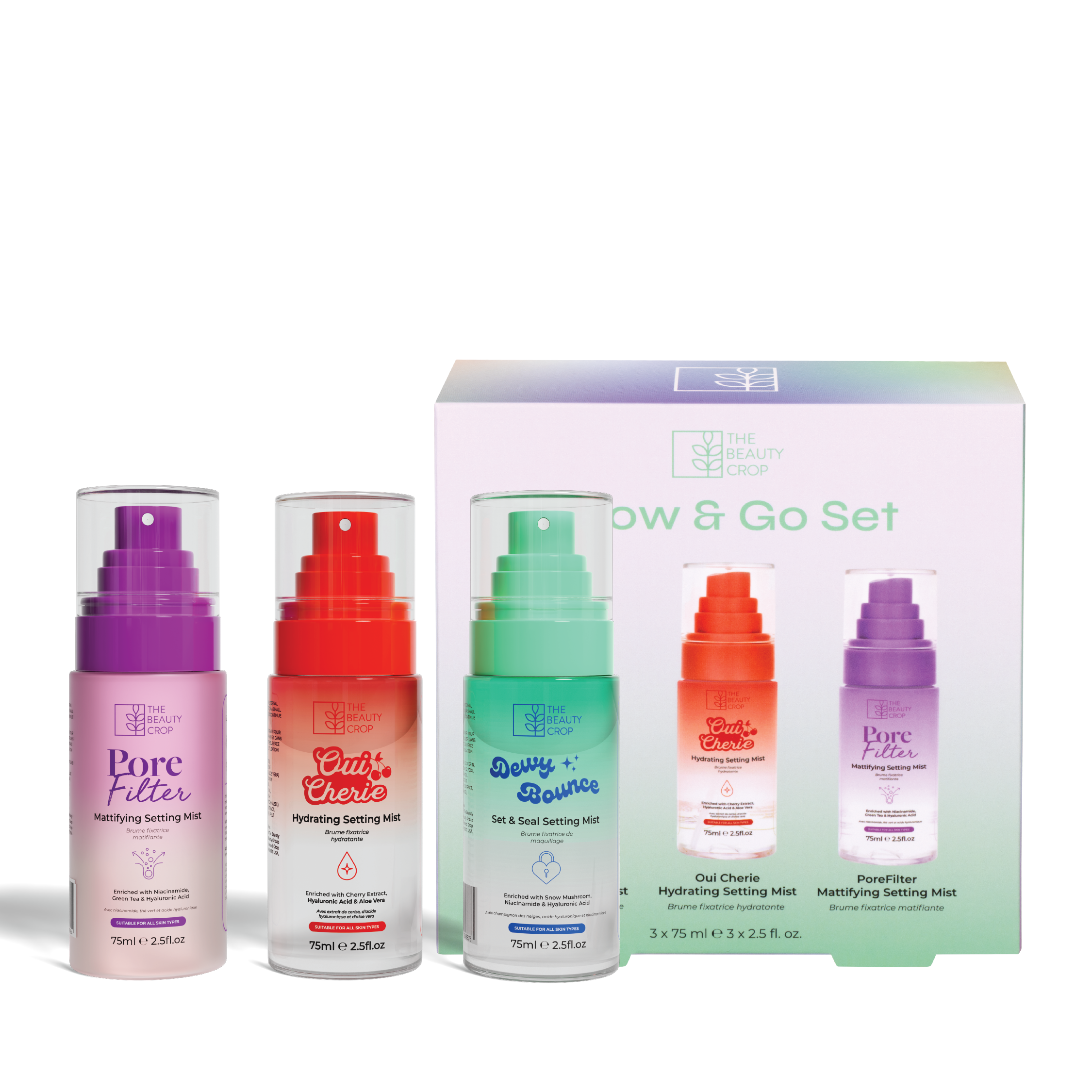 Glow & Go Set Mini Make up Setting Mist Travel Trio