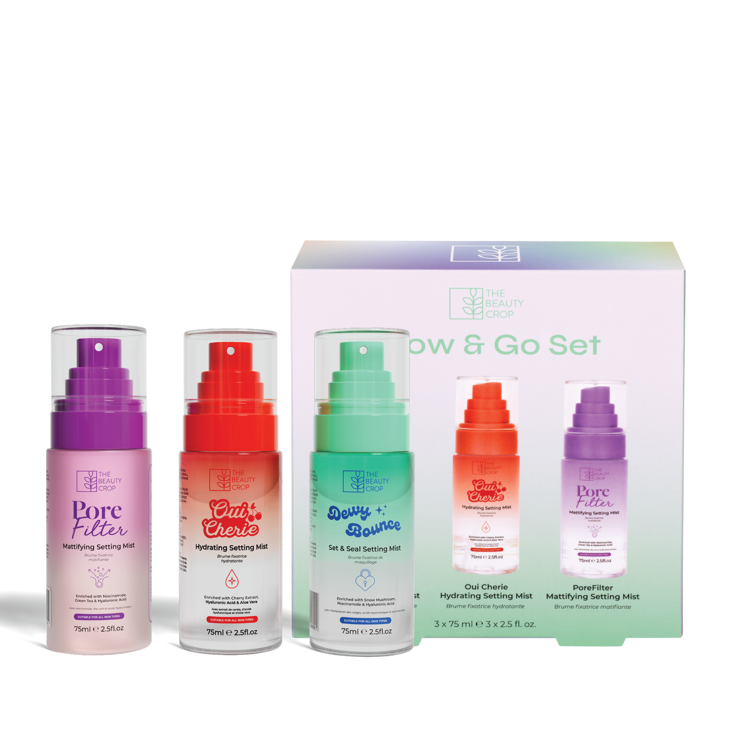 Glow & Go Set Mini Make-up Setting Mist Travel Trio