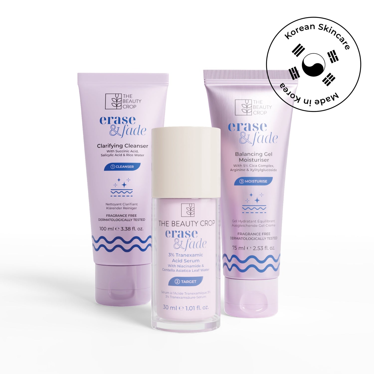 Erase & Fade Cleanser, Serum & Moisturiser