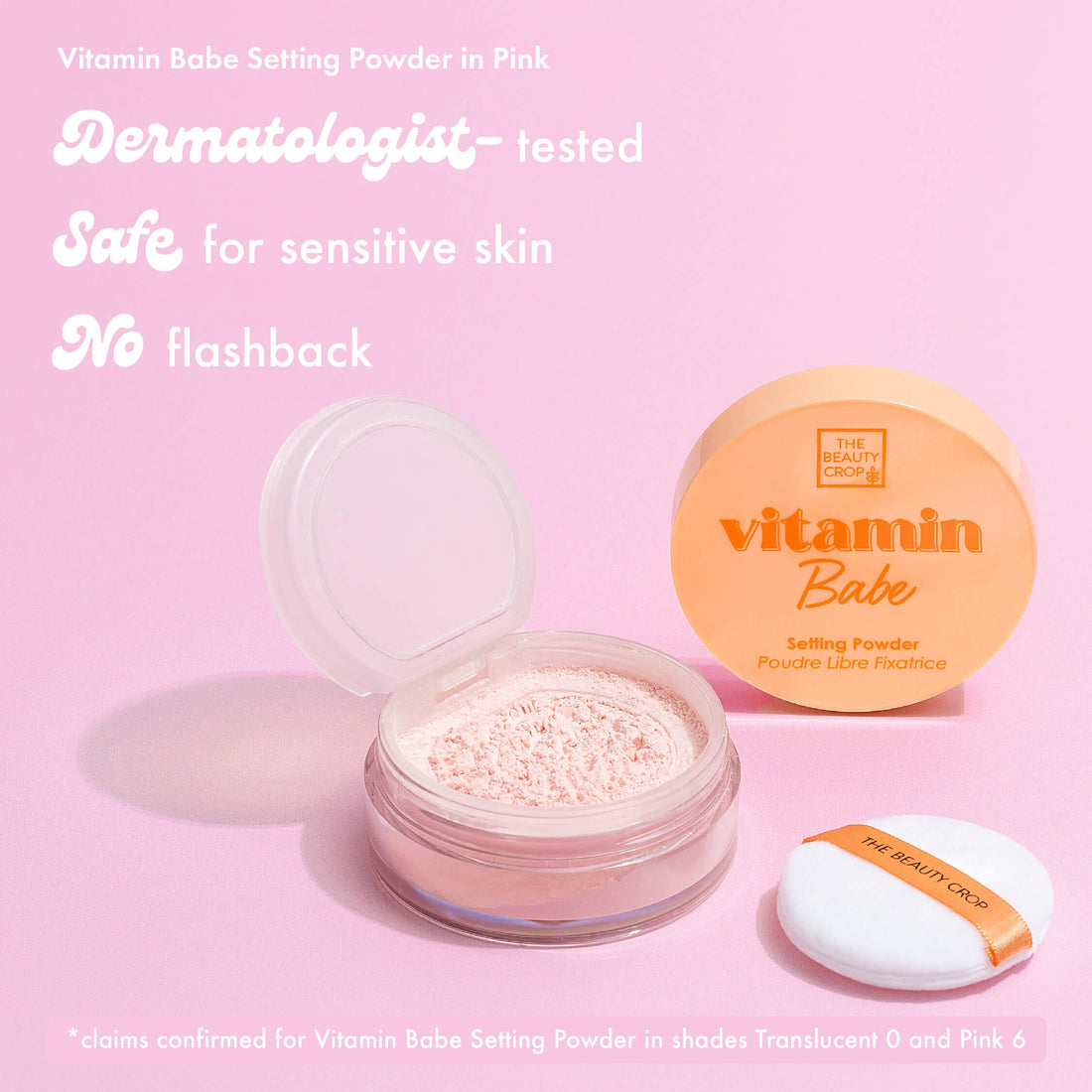 Vitamin Babe Setting Powder in Pink
Dermatologist - tested
Safe for sensitive skin
No flashback